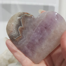 Load image into Gallery viewer, Amethyst Agate Heart Crystal Carving on Silver Stand stone 145mm 4 Gorgeous Banding!
