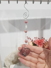 Load image into Gallery viewer, COMPASSION / BALANCE / SPIRITUALITY - Rhodonite Heart Crystal Silver Wired Energy Enhancer / Hanger / Sun Catcher 170mm EE53
