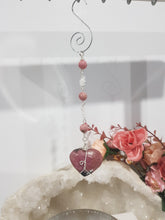 Load image into Gallery viewer, COMPASSION / BALANCE / SPIRITUALITY - Rhodonite Heart Crystal Silver Wired Energy Enhancer / Hanger / Sun Catcher 170mm EE53
