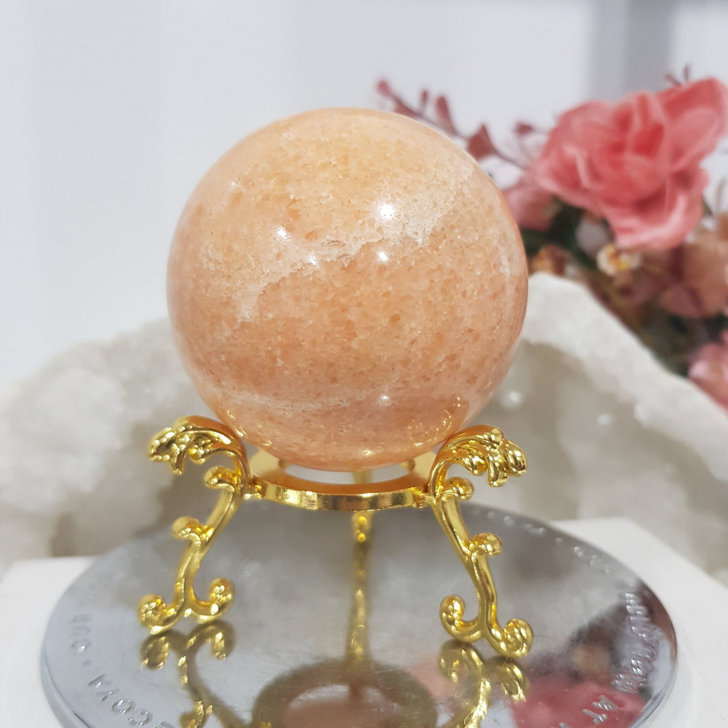 Sunstone Sphere Crystal Carving on Gold Stand Stone 50mm 1