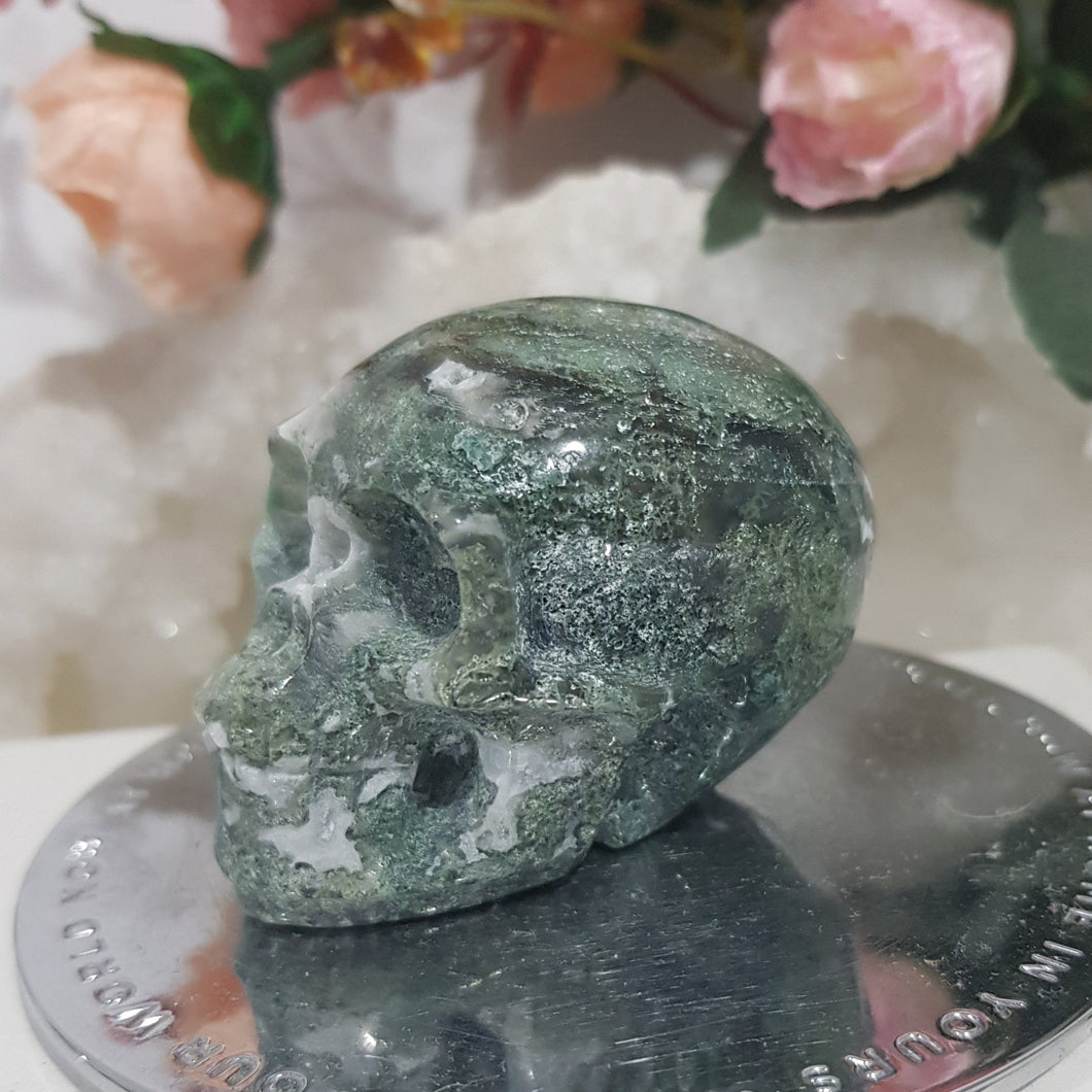 Skull Moss Agate Crystal Carving Stone 60mm 9