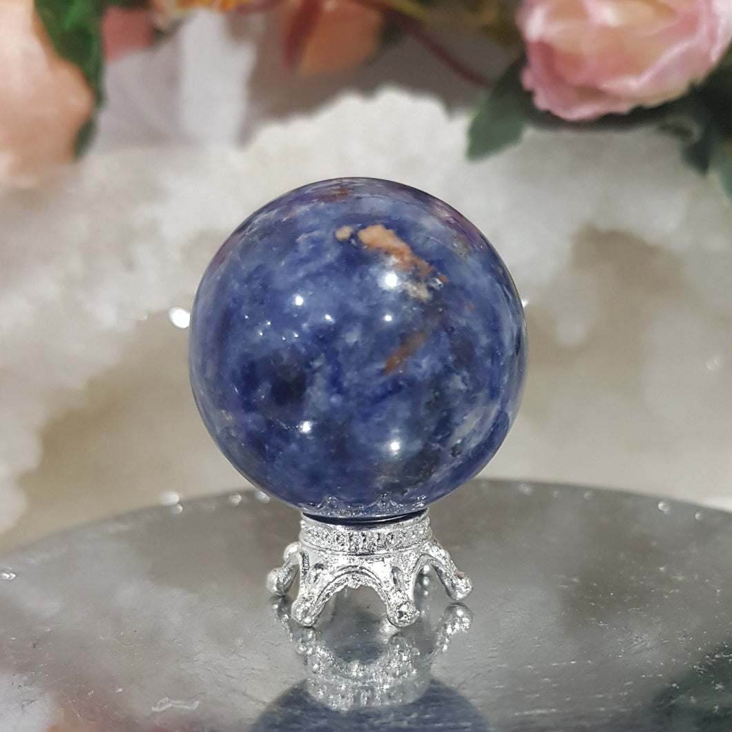 Sodalite Sphere Crystal Carving on Silver Stand 30mm 8