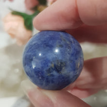 Load image into Gallery viewer, Sodalite Sphere Crystal Carving on Silver Stand 30mm 10
