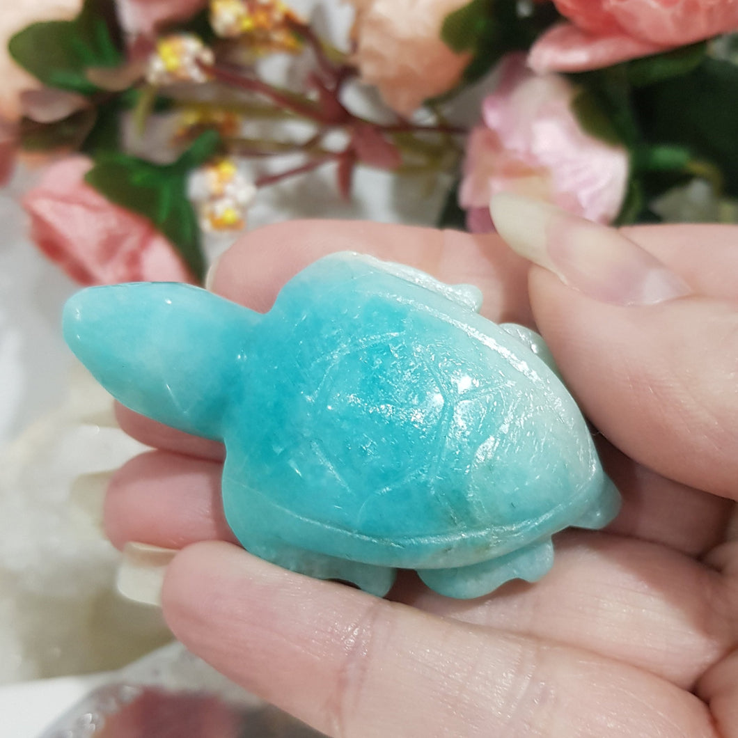 TURTLE Amazonite Crystal Carving Stone 60mm 2 GREAT SHINE!