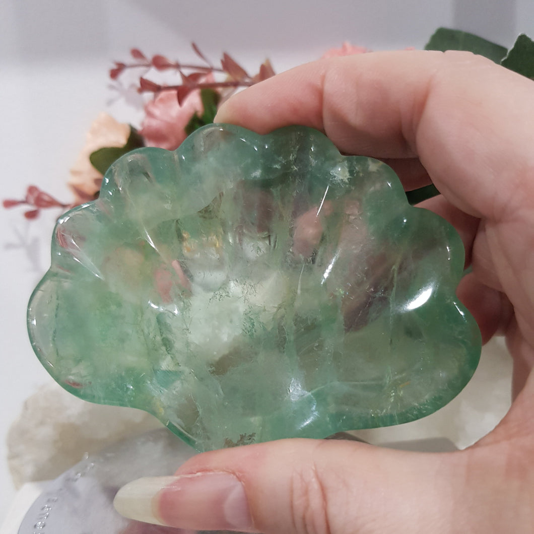 SHELL BOWL Fluorite Crystal Carving Stone 70mm 1  LOVELY