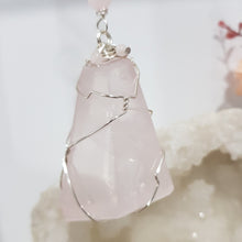 Load image into Gallery viewer, LOVE / GROUNDS / SPIRITUALITY - Rose Quartz Freeform Crystal Silver Wired Energy Enhancer / Hanger / Sun Catcher 200mm EE65
