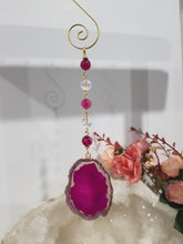 Load image into Gallery viewer, COURAGE / CONFIDENCE / SPIRITUALITY - Pink Agate Crystal Gold Wired Energy Enhancer / Hanger / Sun Catcher 200mm EE58
