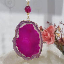 Load image into Gallery viewer, COURAGE / CONFIDENCE / SPIRITUALITY - Pink Agate Crystal Gold Wired Energy Enhancer / Hanger / Sun Catcher 200mm EE58
