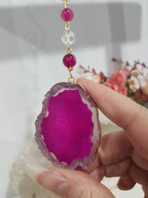 Load image into Gallery viewer, COURAGE / CONFIDENCE / SPIRITUALITY - Pink Agate Crystal Gold Wired Energy Enhancer / Hanger / Sun Catcher 200mm EE58
