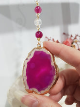 Load image into Gallery viewer, COURAGE / CONFIDENCE / SPIRITUALITY - Pink Agate Crystal Gold Wired Energy Enhancer / Hanger / Sun Catcher 200mm EE58
