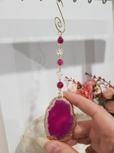 Load image into Gallery viewer, COURAGE / CONFIDENCE / SPIRITUALITY - Pink Agate Crystal Gold Wired Energy Enhancer / Hanger / Sun Catcher 200mm EE58
