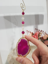 Load image into Gallery viewer, COURAGE / CONFIDENCE / SPIRITUALITY - Pink Agate Crystal Gold Wired Energy Enhancer / Hanger / Sun Catcher 200mm EE58
