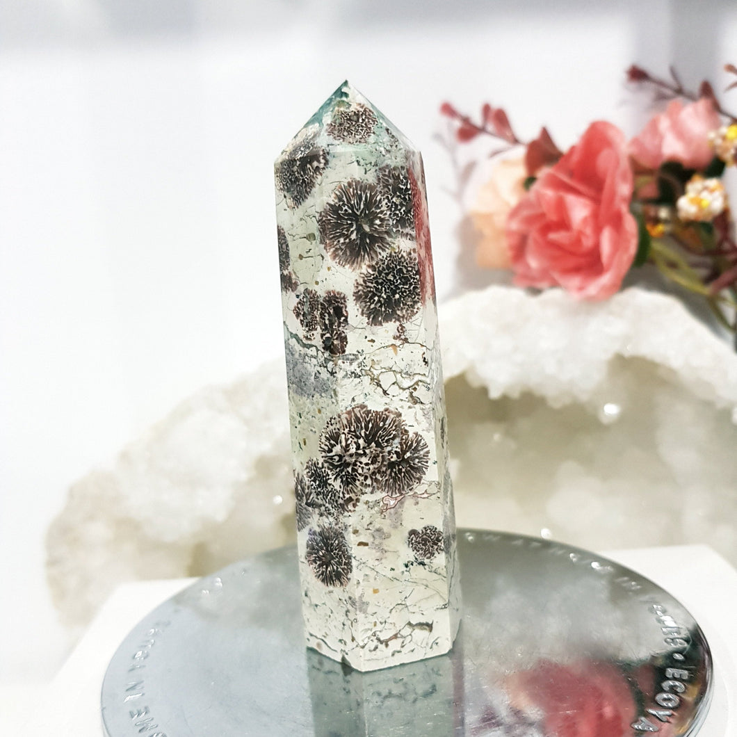 Green Flower Jasper Crystal Point Tower Stone 85mm 6