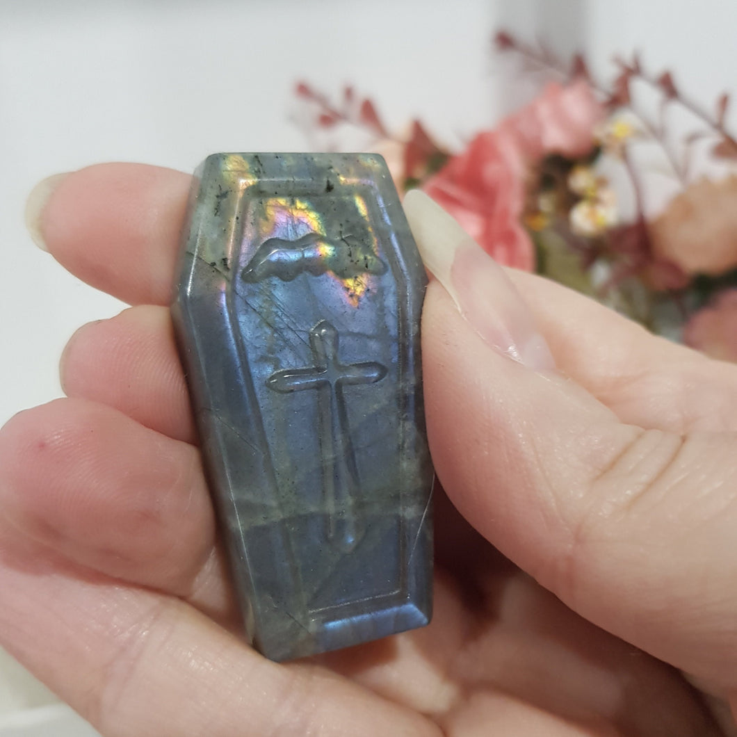 COFFIN Labradorite Crystal Carving Stone 50mm 2