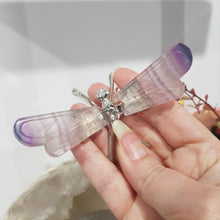 Load image into Gallery viewer, Dragonfly Crystal Fluorite Wings Crystal Carving Silver Stone 120mm 2
