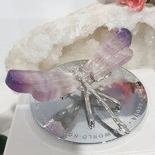 Load image into Gallery viewer, Dragonfly Crystal Fluorite Wings Crystal Carving Silver Stone 120mm 2
