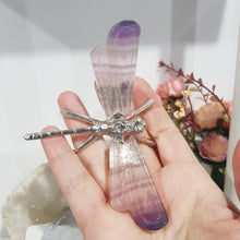 Load image into Gallery viewer, Dragonfly Crystal Fluorite Wings Crystal Carving Silver Stone 120mm 2
