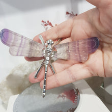 Load image into Gallery viewer, Dragonfly Crystal Fluorite Wings Crystal Carving Silver Stone 120mm 2
