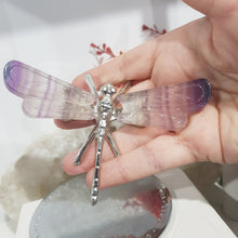 Load image into Gallery viewer, Dragonfly Crystal Fluorite Wings Crystal Carving Silver Stone 120mm 2
