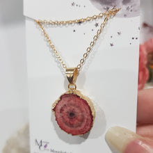 Load image into Gallery viewer, Pink Agate Geode (Dyed) Crystal Electroplated on Gold Plated Chain Pendant Necklace 20mm P240
