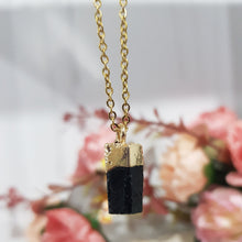 Load image into Gallery viewer, Black Tourmaline Crystal Gold Electroplated Pendant Stone 15mm P161
