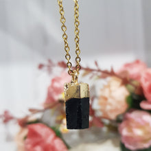 Load image into Gallery viewer, Black Tourmaline Crystal Gold Electroplated Pendant Stone 15mm P161
