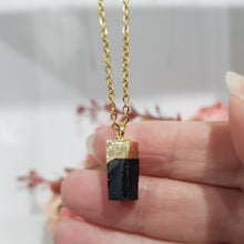 Load image into Gallery viewer, Black Tourmaline Crystal Gold Electroplated Pendant Stone 15mm P161
