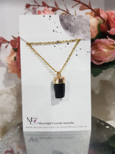 Load image into Gallery viewer, Black Tourmaline Crystal Gold Electroplated Pendant Stone 15mm P161
