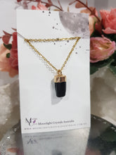 Load image into Gallery viewer, Black Tourmaline Crystal Gold Electroplated Pendant Stone 15mm P161
