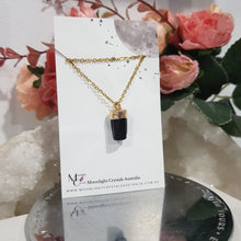 Load image into Gallery viewer, Black Tourmaline Crystal Gold Electroplated Pendant Stone 15mm P161
