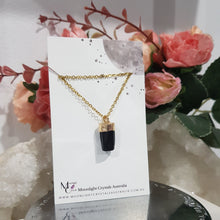 Load image into Gallery viewer, Black Tourmaline Crystal Gold Electroplated Pendant Stone 15mm P161
