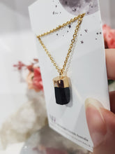 Load image into Gallery viewer, Black Tourmaline Crystal Gold Electroplated Pendant Stone 15mm P161
