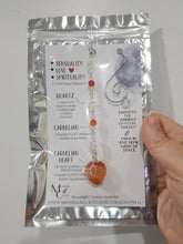 Load image into Gallery viewer, SENSUALITY / LOVE / SPIRITUALITY - Carnelian Heart Silver Wired Stone Crystal Energy Enhancer© / Hanger / Sun Catcher 165mm EE20
