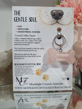 Load image into Gallery viewer, "THE GENTLE SOUL" Crystal Collar Charm Rose Quartz Dog Tag Key ring Bone Crystal Carving | Love, Compassion, Unconditional Devotion

LOVE | COMPASSION | UNCONDITIONAL DEVOTION

&nbsp;"For the companions who comfort without words, love without limits and stasy close through life's happiest and hardest moments.&nbsp;

Every gentle nuzzle, quiet cuddle and loving glance is a reminder that the softest souls often bring the greatest comfort.&nbsp; Their quiet devotion leaves paw prints on our hearts that last a 
