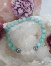 Load image into Gallery viewer, Amazonite, Rose Quartz &amp; Hematite Crystal Bracelet Gemstones 8mm 7.5inch bracelet. Hope, Love &amp; Protective energy
