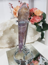 Load image into Gallery viewer, Amethyst-Sceptor-Tower-on-Silver-Stand-Crystal-Carving-Stone-Moonlight-Crystals-Australia
