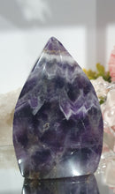 Load image into Gallery viewer, Amethyst Chevron Flame Tower Crystal Carving Stone 

INSPIRES INTUITION AND SPIRITUALITY

Beautiful Amethyst Crystal Flame Tower Stone Carving.     
