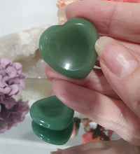 Load image into Gallery viewer, Gorgeous Aventurine Heart Worry Stone Crystal Carving Stone. Promotes stability &amp; Creativity. Place in your pocket or bag to relieve stress and anxiety. 
