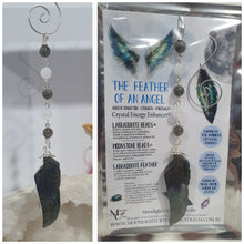 Load image into Gallery viewer, Labradorite Feather Stone Silver Wired Crystal Energy Enhancer© / Hanger / Ornament / Sun Catcher

Inspires ANGELIC CONNECTION | STRENGTH | INTUITION

Gorgeous Labradorite feather stone crystal carving beaded with Labradorite and Moonstone. Wired in Silver
