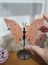 Load image into Gallery viewer, Pink Agate Butterfly Wings Crystal Carving on Stand.

Inspires Strength and Self Confidence

Beautiful Pink Agate Stone Butterfly Wings Crystal Carving on stand.    
