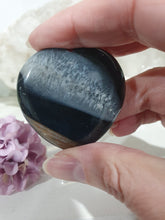 Load image into Gallery viewer, Black Agate Heart Crystal Carving on Stand. Inspires Courage and Good Fortune 
