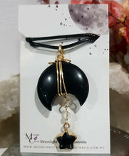 Load image into Gallery viewer, Gorgeous Moon Black Agate Crystal Carving Stone Pendant Necklace. Brings courage and dispels fear.
