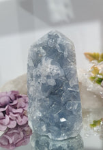 Load image into Gallery viewer, Celestite Crystal Cluster Tower.

Inspires Communication with the Angels

Gorgeous Celestite Crystal Cluster Tower.  


