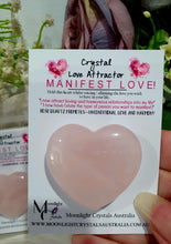 Load image into Gallery viewer, Rose Quartz Heart Crystal Love Attractor. Hold is your hand and voice / Affirm / Manifest loving relationships. Geniune Rose Quartz Heart Crystal Carving

