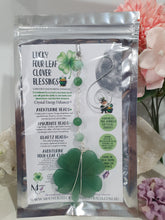 Load image into Gallery viewer, LUCKY FOUR-LEAF CLOVER BLESSINGS Aventurine Crystal Carving Silver Stone Crystal Energy Enhancer© / Hanger / Ornament / Suncatchers

GOOD FORTUNE | HOPE | MAGIC | PROTECTION

A four-leaf clover Symbolises good luck and abundance. It is believed if you hold a four-leaf clover you will gain the ability to see fairies and leprechauns and find their treasures.&nbsp;

Beautiful Aventurine four-leaf clover crystal carving beaded with Amazonite, Aventurine and Quartz. Wire wrapped in Silver
