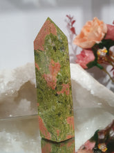 Load image into Gallery viewer, Beautiful Unakite Crystal Point Tower Stone. Lovely Colouring. Inspires confidence and self worth
