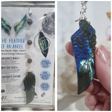 Load image into Gallery viewer, Labradorite Feather Stone Silver Wired Crystal Energy Enhancer© / Hanger / Ornament / Sun Catcher

Inspires ANGELIC CONNECTION | STRENGTH | INTUITION

Gorgeous Labradorite feather stone crystal carving beaded with Labradorite and Moonstone. Wired in Silver
