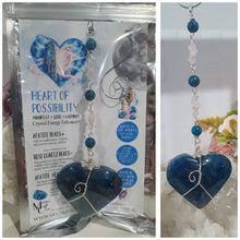 Load image into Gallery viewer, HEART OF POSSIBILITY" Handcrafted Apatite Heart Crystal Carving Silver Crystal Energy Enhancer© / Hanger / Ornament / Suncatcher 

MANIFEST | LOVE | HARMONY

Gorgeous Apatite heart crystal carving beaded with Apatite, Rose Quartz &amp; Quartz.  Wire wrapped in silver
 
