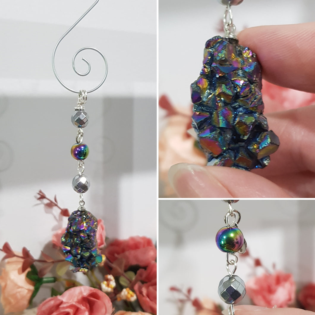 Titanium Aura Quartz crystal gemstone Energy Enhancer Sun catcher Ornament hanger 1