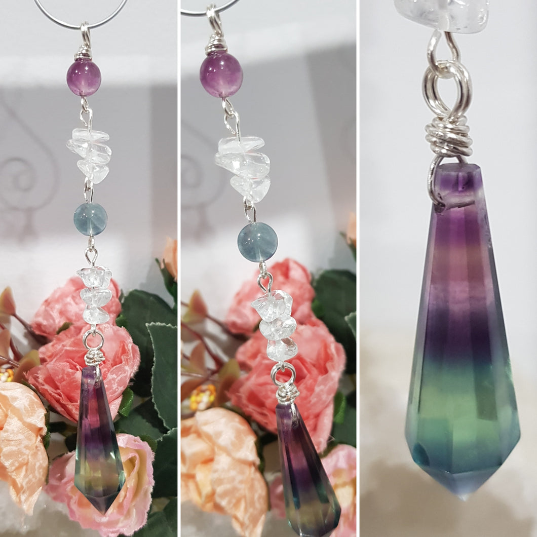 Fluorite Crystal Point Drop Silver Wired Energy Enhancer Sun Catcher Ornament 8